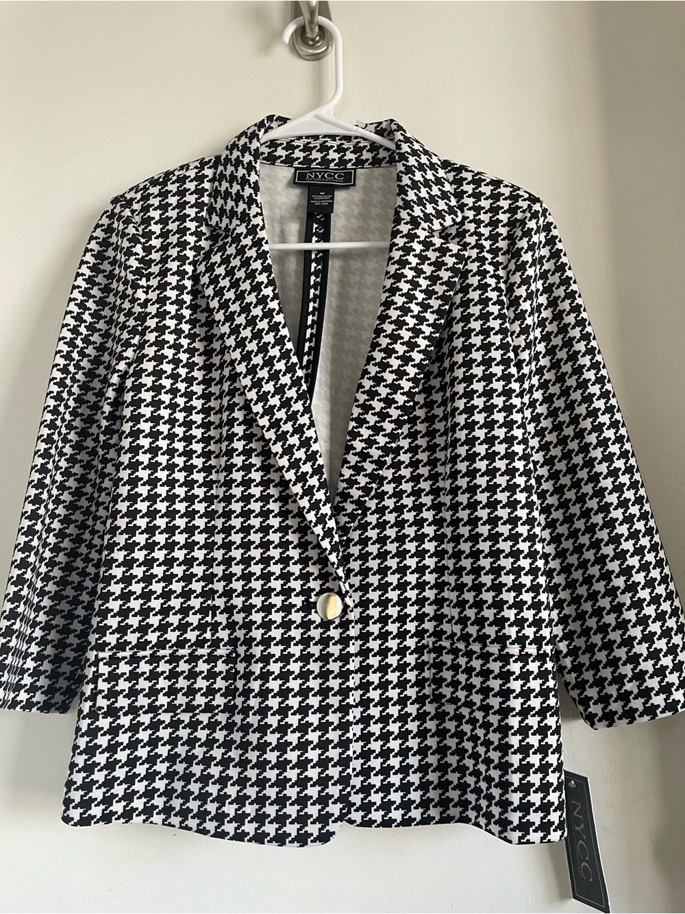 New York & Company Black and White Houndstooth Single-Button Blazer
